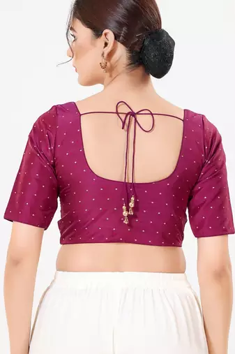 Women's tafeta silk padded front open elbow sleeves saree blouse