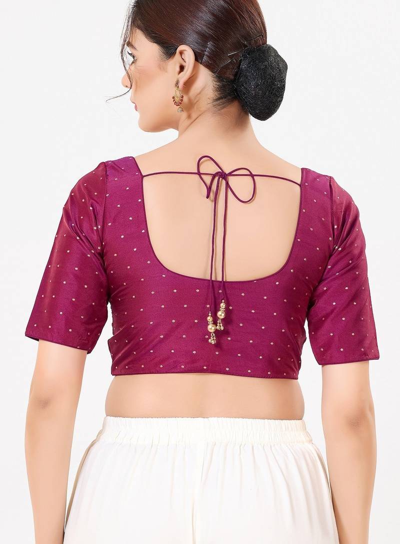 Women's tafeta silk padded front open elbow sleeves saree blouse