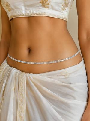 Silver plated cubic zircon double line kamarbandh waist chain 3