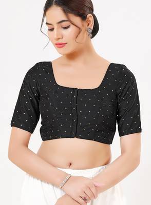Women's tafeta silk padded front open elbow sleeves saree blouse 1