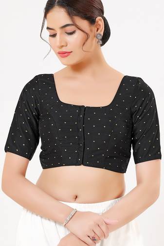 Women's tafeta silk padded front open elbow sleeves saree blouse
