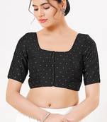 Women's tafeta silk padded front open elbow sleeves saree blouse