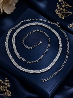 Silver plated cubic zircon double line kamarbandh waist chain 4