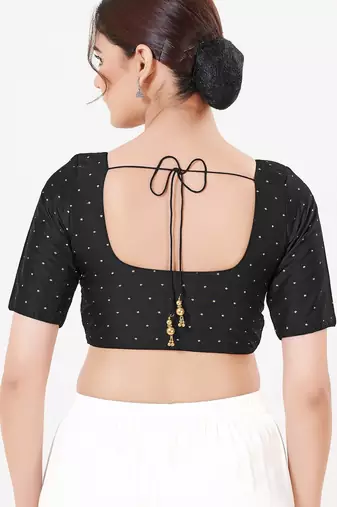Women's tafeta silk padded front open elbow sleeves saree blouse