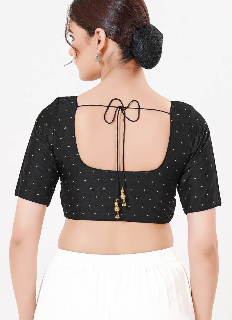 Women's tafeta silk padded front open elbow sleeves saree blouse