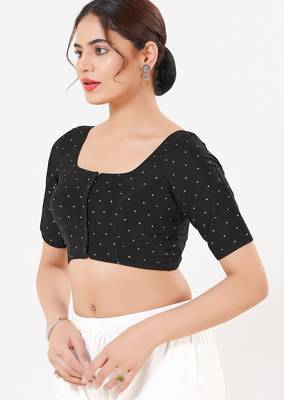Women's tafeta silk padded front open elbow sleeves saree blouse 3