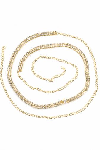 Gold plated cubic zircon double line kamarbandh waist chain