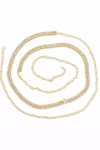 Gold plated cubic zircon double line kamarbandh waist chain