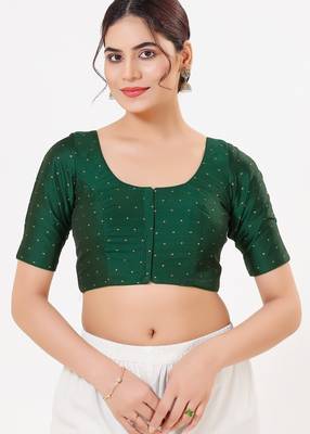 Women's tafeta silk padded front open elbow sleeves saree blouse 1