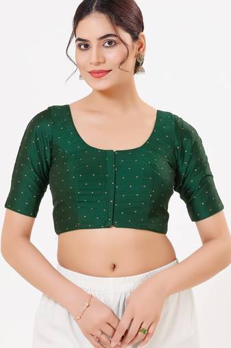 Women's tafeta silk padded front open elbow sleeves saree blouse