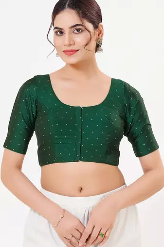 Women's tafeta silk padded front open elbow sleeves saree blouse