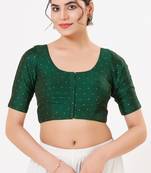 Women's tafeta silk padded front open elbow sleeves saree blouse