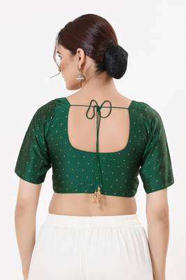 Women's tafeta silk padded front open elbow sleeves saree blouse 2