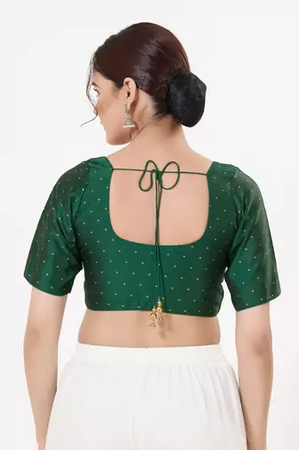 Women's tafeta silk padded front open elbow sleeves saree blouse