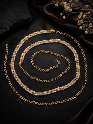 Gold plated cubic zircon double line kamarbandh waist chain 4