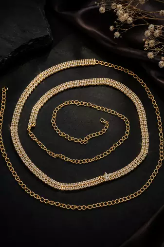 Gold plated cubic zircon double line kamarbandh waist chain