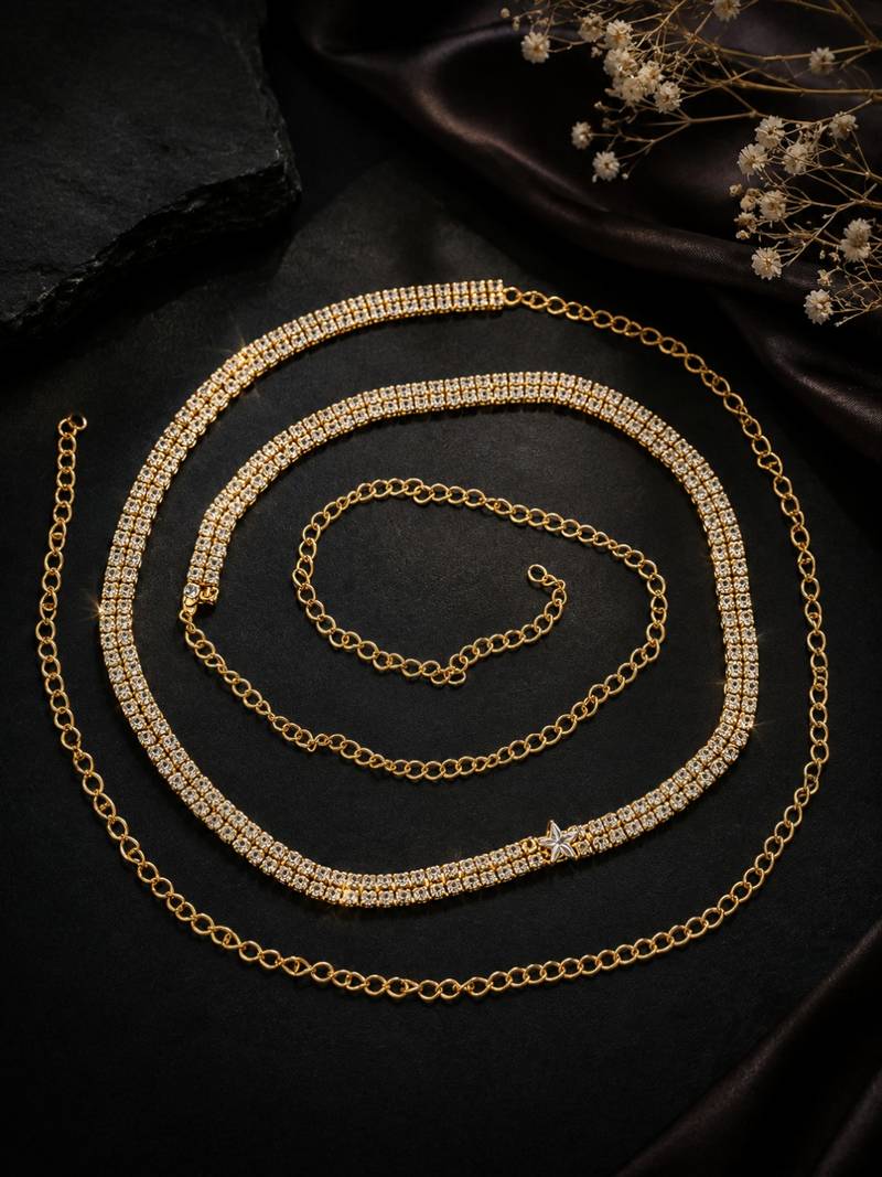 Gold plated cubic zircon double line kamarbandh waist chain