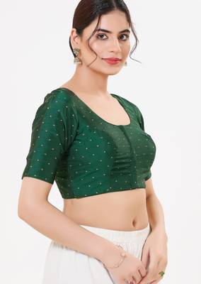 Women's tafeta silk padded front open elbow sleeves saree blouse 3