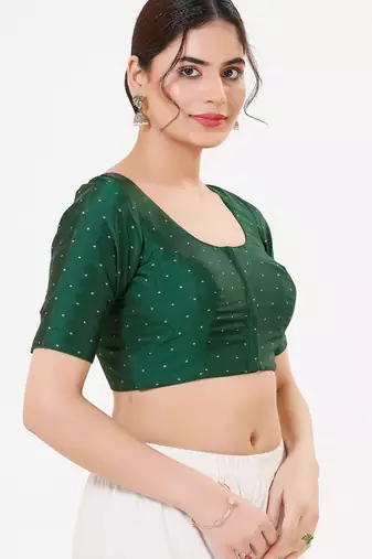 Women's tafeta silk padded front open elbow sleeves saree blouse