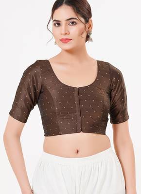 Women's tafeta silk padded front open elbow sleeves saree blouse 1