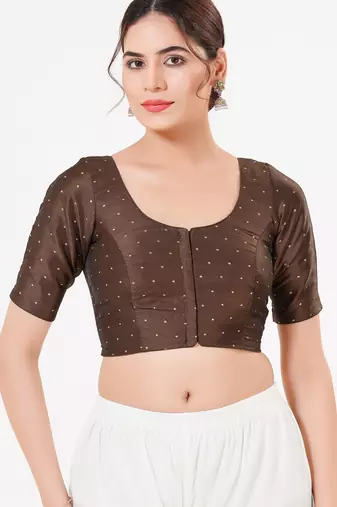 Women's tafeta silk padded front open elbow sleeves saree blouse