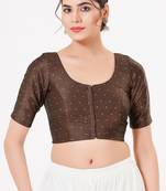Women's tafeta silk padded front open elbow sleeves saree blouse