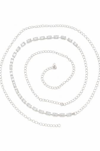 Silver plated baguette cz kamarbandh waist chain