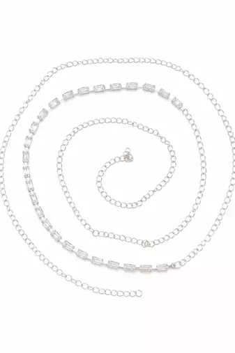 Silver plated baguette cz kamarbandh waist chain