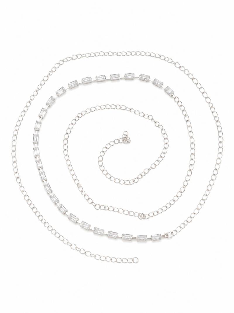 Silver plated baguette cz kamarbandh waist chain