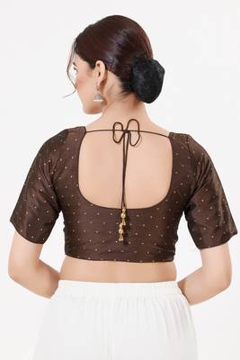 Women's tafeta silk padded front open elbow sleeves saree blouse 2