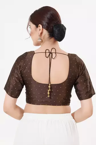 Women's tafeta silk padded front open elbow sleeves saree blouse