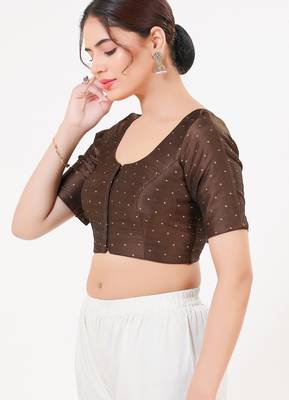 Women's tafeta silk padded front open elbow sleeves saree blouse 3