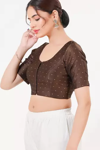 Women's tafeta silk padded front open elbow sleeves saree blouse