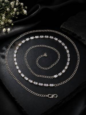 Silver plated baguette cz kamarbandh waist chain 4