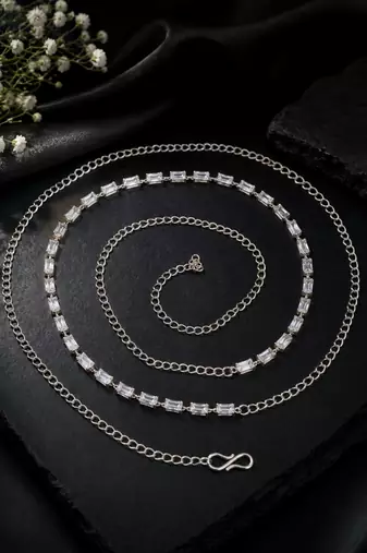 Silver plated baguette cz kamarbandh waist chain