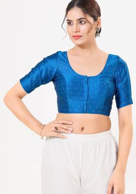 Women's tafeta silk padded front open elbow sleeves saree blouse 1