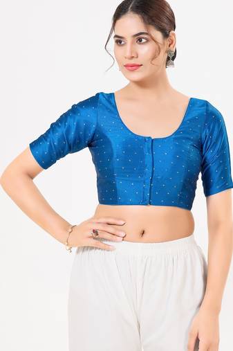 Women's tafeta silk padded front open elbow sleeves saree blouse