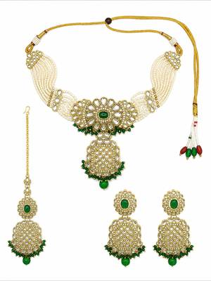 Gold plated kundan green necklace set 1