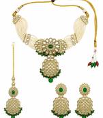 Gold plated kundan green necklace set