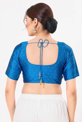 Women's tafeta silk padded front open elbow sleeves saree blouse 2