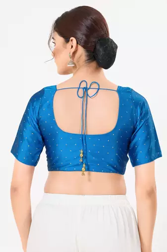 Women's tafeta silk padded front open elbow sleeves saree blouse