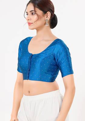 Women's tafeta silk padded front open elbow sleeves saree blouse 3