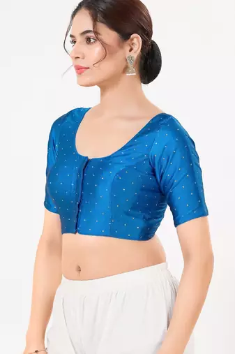 Women's tafeta silk padded front open elbow sleeves saree blouse