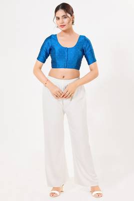 Women's tafeta silk padded front open elbow sleeves saree blouse 4
