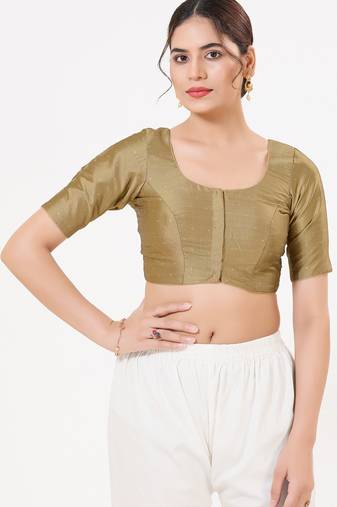 Women's tafeta silk padded front open elbow sleeves saree blouse