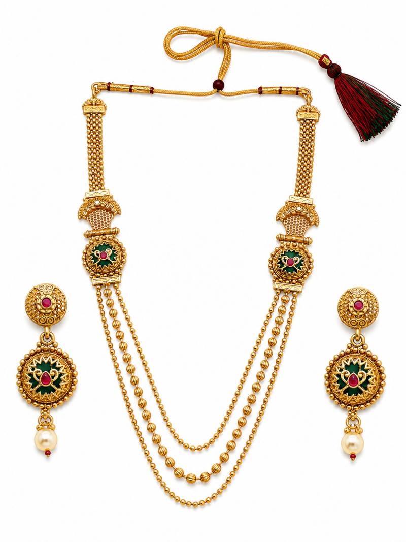 Gold plated layered heritage necklace set