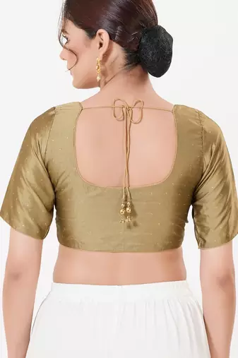 Women's tafeta silk padded front open elbow sleeves saree blouse