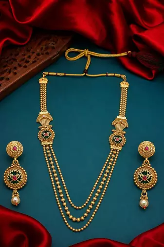 Gold plated layered heritage necklace set