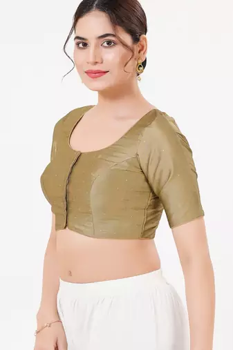 Women's tafeta silk padded front open elbow sleeves saree blouse