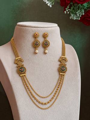 Gold plated layered heritage necklace set 3